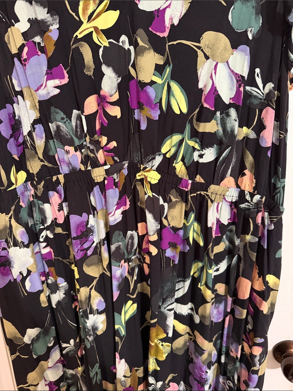 Ava & Viv Black Floral Midi Dress with Purple, Yellow, Green Accents - Picture 3 of 10